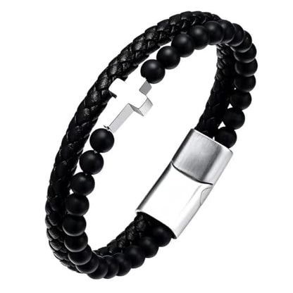 Italian Handmade Leather Bracelets for Men - color: Silver Cross, size: 8.2"