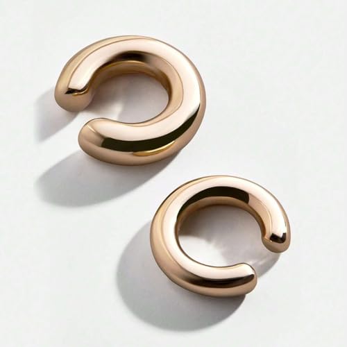 Chunky Ear Cuff Earrings, Asymmetric No Piercing Earring for Women Dainty Clip on Cartilage Ear Cuffs Fake Earrings Jewelry - color: A1-2Pcs C-Shape Gold