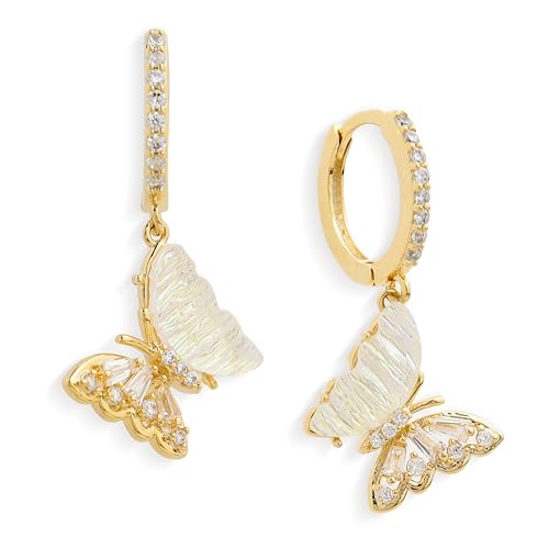 Sonateomber Gold Silver Small Hoop Dangle Earrings for Women, Trendy Dainty Rhinestone CZ Dangling Prom Wedding Leaf Flower Snowflake Butterfly Starfish Fashion Jewelry Gift - color: Rainbow butterfly