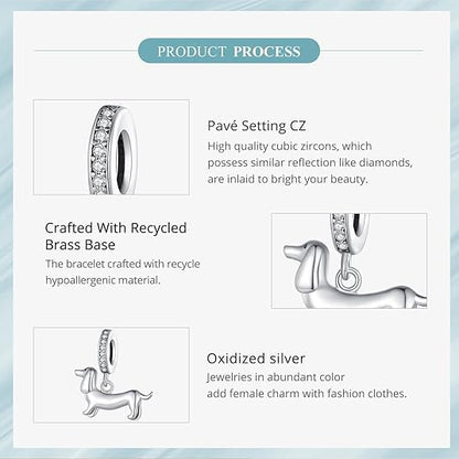 Hummingbird Charms For Bracelets 925 Sterling Silver Animal Dangle & Beads Butterfly Cat Beads Charms For Women Jewelry Gift - color: dachshund/wiener dog