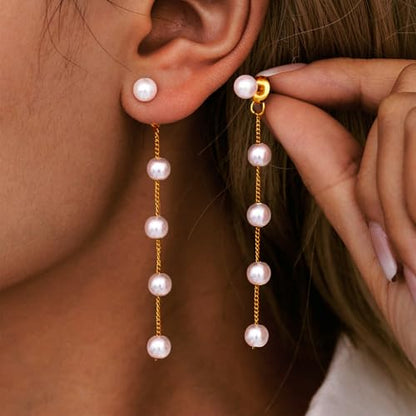 HAXIYA Gold Pearl Y-Shaped Necklace for Women Layered Lariat Long Pendant | 14K Gold Plated/Sterling Silver Dainty Drop Chain Layered Pearl/Beaded Necklaces Simple Gold Jewelry for Women - color: Pearl Set - Gold