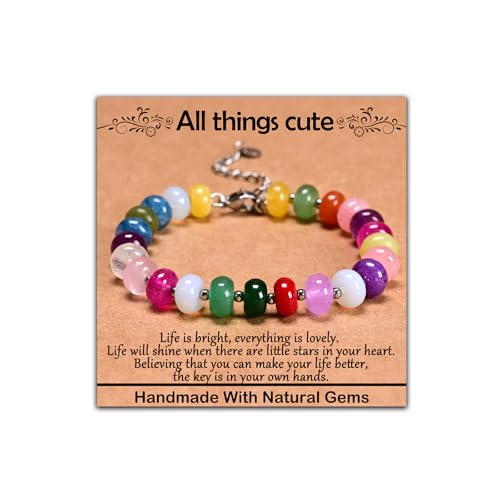 Natural Healing Gemstone Bracelet Handmade Yoga Stretch Elastic Bracelet Stress Relief Crystal Jewelry for Men and Women - color: All things cute (Good Attitude), size: 5x8
