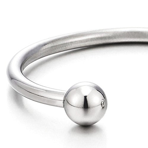 COOLSTEELANDBEYOND Elastic Adjustable Stainless Steel Ball Cuff Bangle Bracelet for Men Women Polished - color: Metal Color:Silver