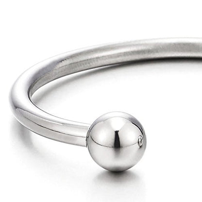 COOLSTEELANDBEYOND Elastic Adjustable Stainless Steel Ball Cuff Bangle Bracelet for Men Women Polished - color: Metal Color:Silver