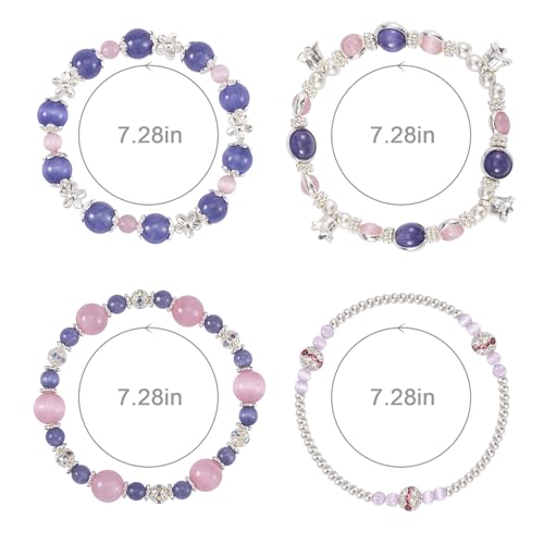 Besydec Stackable Boho Beaded Bracelets With Natural Stone & Pearl Heart & Clay Beads for Women,Adjustable Silver Jewelry - color: Purple Pink