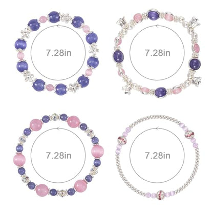 Besydec Stackable Boho Beaded Bracelets With Natural Stone & Pearl Heart & Clay Beads for Women,Adjustable Silver Jewelry - color: Purple Pink