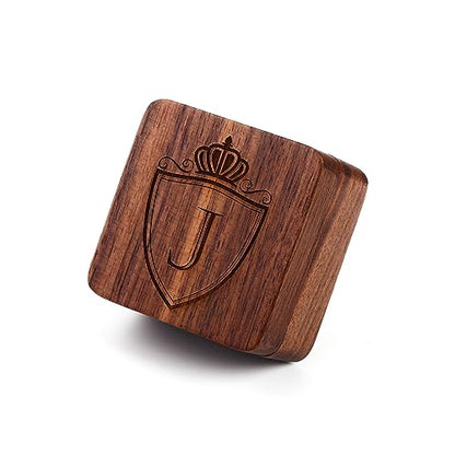 Mens Initial Silver Cufflinks A-Z Alphabet Letter Steel Cuff Links with Engraved Walnut Wood Box Groom Groomsman Wedding Set… - style: J