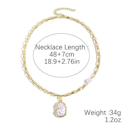 Chunky Pearl Necklaces for Women Chunky Baroque Pearl Beaded Gold Chain Link Pearls Pendant Necklace White Pearls Necklace Valentine's Day Jewelry Gifts Party Prom Birthday Outfits Accessorie - style: Gold Chain, Pearl Pendant