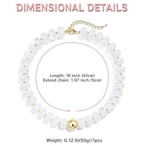 Badu Colorful Chunky Beaded Choker Necklace, Acrylic Colorful Bead Statement Necklaces, Adjustable Summer Beach Jewelry Gift for Women - color: White