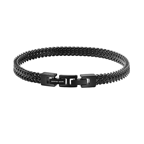 Geoffrey Beene Men’s Stainless Steel Double Franco Chain Bracelet with Extension - color: Black, size: 9.5"