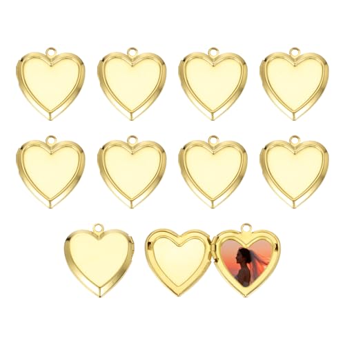 MECCANIXITY Custom Photo Locket Charm, Copper Retro Picture Locket Pendants for DIY Memorial KeyChains Necklace Bracelet Jewelry Making - color: Gold, style: Simple Heart