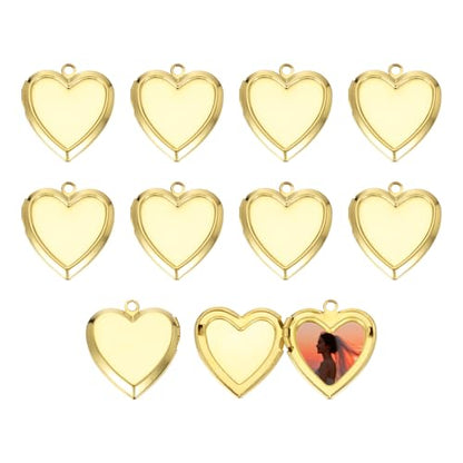 MECCANIXITY Custom Photo Locket Charm, Copper Retro Picture Locket Pendants for DIY Memorial KeyChains Necklace Bracelet Jewelry Making - color: Gold, style: Simple Heart