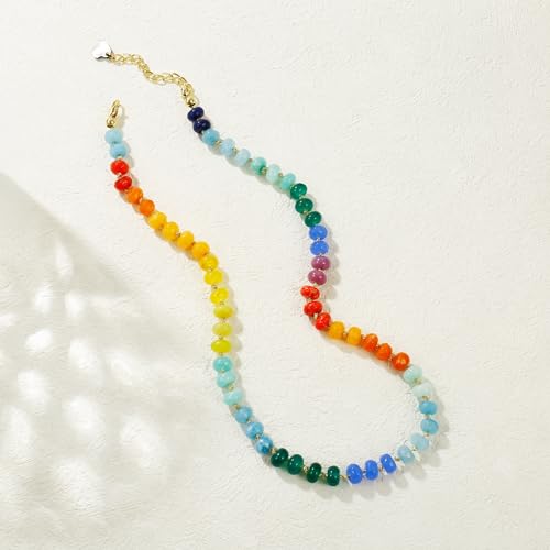 Gemstone Beaded Necklace for Women Colorful Natural Stone Freshwater Pearl Surfer Beach Rainbow Necklace Jewelry Gift - color: colorful -05