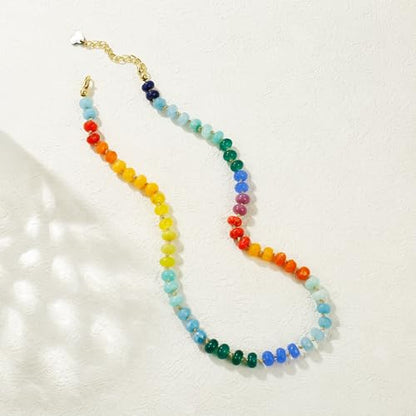Gemstone Beaded Necklace for Women Colorful Natural Stone Freshwater Pearl Surfer Beach Rainbow Necklace Jewelry Gift - color: colorful -05