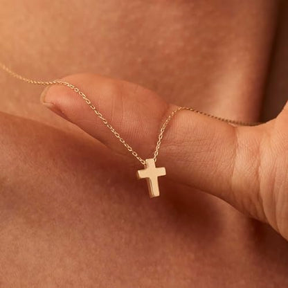 14K Gold Layered Cross Necklaces for Women,Tiny Small Sideways Cross Necklace Minimalist Christian Jewelry Gifts First Communion Confirmation Easter Stuff,2Pcs - color: Style E，paperclip with cross