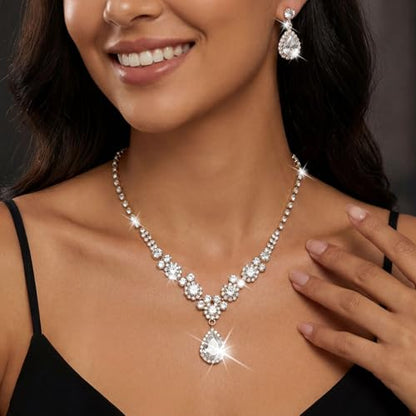 Unicra Bride Silver Bridal Necklace Earrings Set Crystal Bridal Wedding Jewelry Set Rhinestone Choker Necklace for Women and Brides - color: Gold