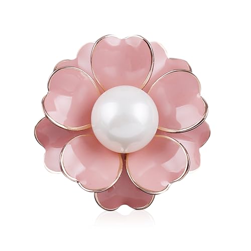 GBAHFY Women's Camellia Flower Pearl Enamel Brooch Pins Fashion Elegant Pearl Brooches for Women Ladies Bridal Wedding Corsage Jewelry Gifts - color: Pink