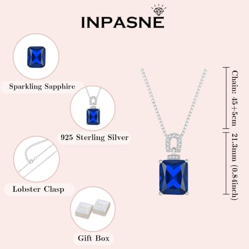 Emerald Cut Birthstone Necklace for Women 925 Sterling Silver | Baguette Birthstone Pendant Necklace, Jewelry for Mom Wife - color: Royal Blue