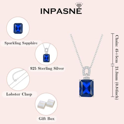 Emerald Cut Birthstone Necklace for Women 925 Sterling Silver | Baguette Birthstone Pendant Necklace, Jewelry for Mom Wife - color: Royal Blue