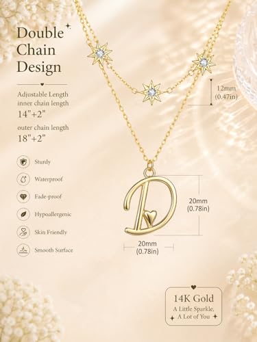 14K Gold A-Z Initial Lette Necklace Star Choker Women Necklace | Personalized Initial Jewelry, Meaningful Name Letter Gift for Women Wife Mom Friend, Perfect Present For Birthday/Anniversary - style: 14K Gold-D