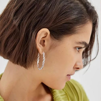 Senteria S925 Sterling Silver Post Twisted Hoop Earrings Hypoallergenic | Lightweight Silver Hoop Earrings AAAAA Cubic Zirconia Nickel Free for Sensitive Ears Twisted Hoops for Women Gifts 20-60MM - color: silver-50mm