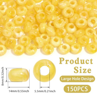 150PCS 14x8mm Yellow Acrylic European Large Hole Rondelle Spacer Beads with Storage Box, Loose Beads for Bracelet Necklace Earring Hair DIY Jewelry Making - color: Yellow