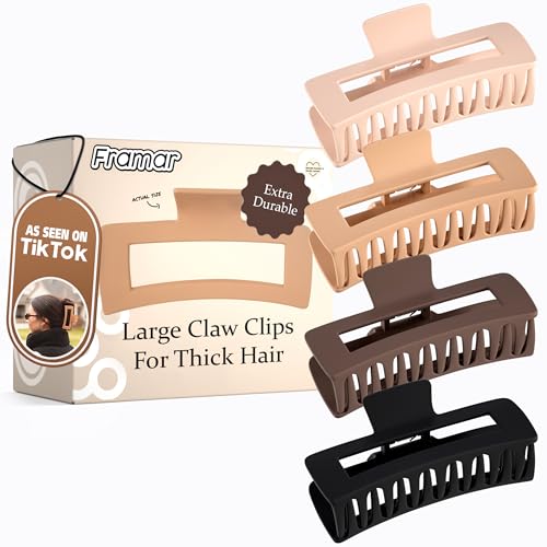 FRAMAR Extra Large Claw Clips For Thick Hair, Hair Claws Pack, Hairclips | Large Hair Clips For Thick Hair, Claw Clip Pack, Hairclips. For Women, Ganchos Para El Cabello, Non Slip Matte Finish - color: Neutral - Rectangle