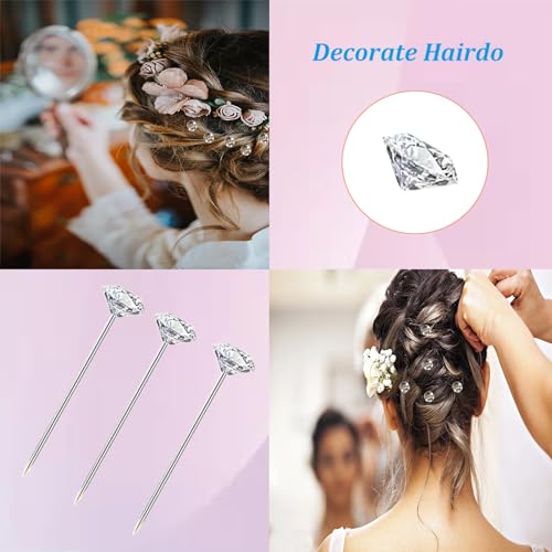 300PCS Bouquet Pins, Sewing Corsages Flower Pins, Long 2inch Straight Head Diamond Pins for Wedding, Jewelry DIY Decoration, Quilting and Craft by Sunenlyst (Transparent-300pcs) - size: 300PCS