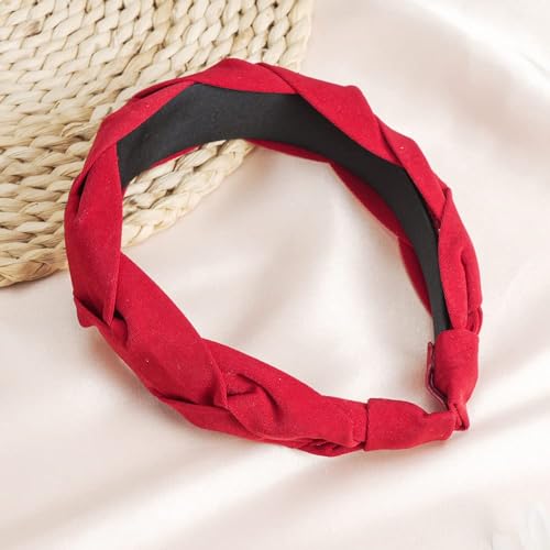 Braided Velvet Headband for Women Wide Hair Band | Wide Fabric Red Braided Cute Handmade Makeup Hair Band Thin and Thick Hair Skincare Boho Spring Headband for Washing Face - color: Fabric Red Headbands