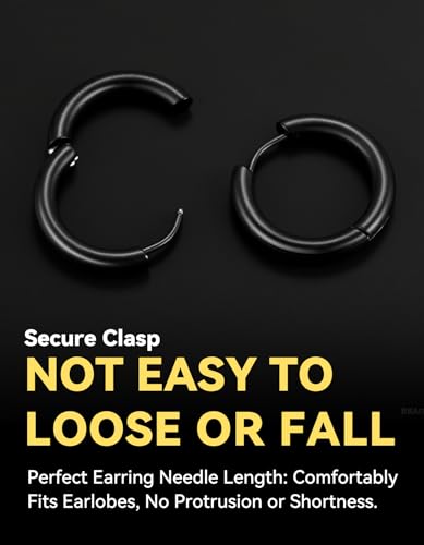 ChainsHouse Stud Earrings for Men Women,316L Stainless Steel/14K Gold/Black Plated Metal, Punk Hypoallergenic Surgical Huggie Hoop Earrings Mens Jewelry Piercing Hoop Earrings - style: H: Black-Huggie Hoop(1 Pair)
