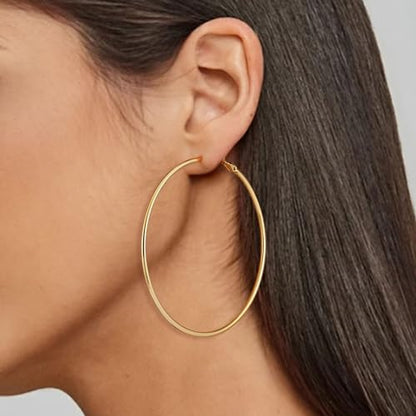 14K Gold Plated 925 Sterling Silver Posts large Hoop Earrings for Women, Hypoallergenic Big Hoop Earrings Lightweight Jewelry for Women 30/40/50/60/70MM - color: Gold-70mm