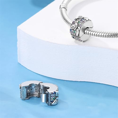 925 Sterling Silver Stopper Clip Charms for Bracelet Necklace Spacer Beads with 5A Cubic Zirconia Mother's Day Christmas DIY Gift for Women(2PCS) - style: Colorful butterflies