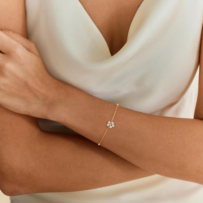 Gold Bracelets for Women Pearl Bracelet 14k Gold/White Gold Plated | Dainty Cubic Zirconia CZ Accented, Bridesmaid Jewelry, Prom Bracelet, Wedding Bracelets for Brides - color: Floral Pearl