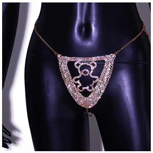 Women Sexy Rhinestone Waist Body Chain Bikini Thong Panties Crystal Body Chain Jewelry (Gold) - color: Bear