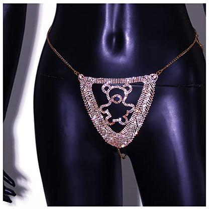 Women Sexy Rhinestone Waist Body Chain Bikini Thong Panties Crystal Body Chain Jewelry (Gold) - color: Bear