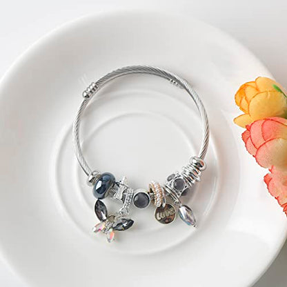 DS Charm Bracelets for girls,exquisite cute cartoon friendship bracelets Silver Stainless Steel Bangle with birthday Gift box, Adjustable girls jewelry Suitable for holiday gifts - style: Silver-gray butterfly