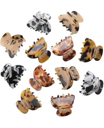 Molans 12 Pcs Small Hair Clips Mini Claw Jaw Clips Women Girls Thin Hair | Tiny Short Acrylic Cute Clips Non Slip Little Hair Accessories Clamps for Half Updo Styling Fine Hair Bangs Kids Toddlers - color: Amber