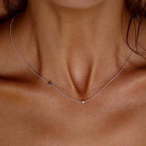 Gold Necklace for Women, Dainty Initial Necklace 14K Gold Plated Dainty Sideways Letter Necklace Personalized Gold Necklace Simple Initial Choker Necklaces for Women Trendy Jewelry Gifts - color: Silver, style: J