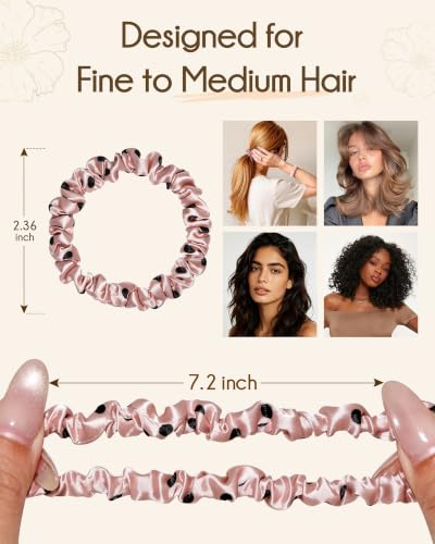 Yanibest 8 Pcs Satin Hair Ties - Thin Hair Scrunchies for Women & Girls | Silk Feeling Soft Hair Ties No Damage Frizz Free, Ponytail Holders Gentle on Hair for Fine to Medium Hair - color: Polka Dot