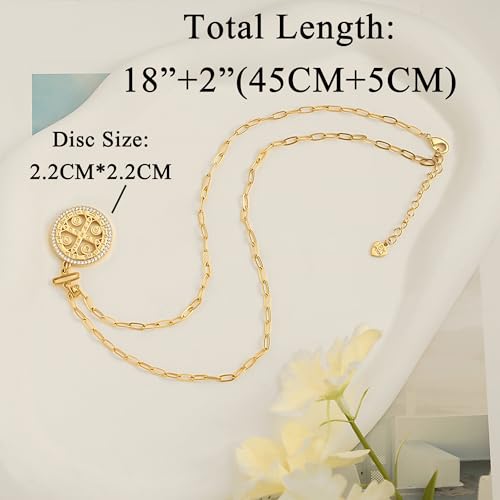 SOFYBJA Saint Benedict Necklace Drop 18K Gold Toggle Medallion Coin Cross Pendant Necklaces Religious Jewelry Catholic Gift for Women - color: Gold Zirconia Saint Benedict Necklace