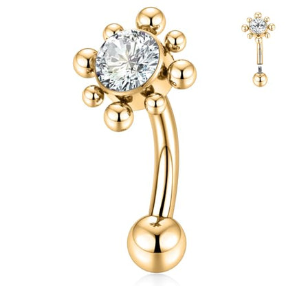 PEAKLINK G23 Titanium Belly Button Ring 14G Belly Piercing Jewelry Belly Barbell Navel Ring Navel Barbell Stud 8mm 10mm 12mm - color: Style2:Gold with Clear CZ