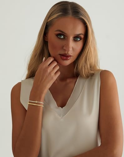 14K Gold Plated Bracelets for Women Dainty Tennis Initial Bracelet Trendy Beaded Stackable Charm Bracelets Layered Waterproof Bracelet Dainty Bracelet for Women Jewelry Gifts - style: E