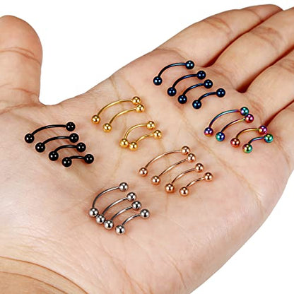 20G 16G 14G 12G Eyebrow Piercing Jewelry Surgical Steel Curved Barbell Eyebrow Ring Vertical Labret Lip Jewelry Rook Daith Earrings Piercing Jewelry for Women Men 6mm 8mm 10mm 12mm 14mm - color: 20G-Mix Color