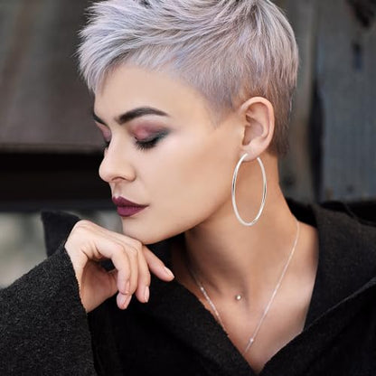 4 Pairs Clip On Hoop Earrings Brass Circle Fake Hoop Spring Earring Clips and 4 Pairs Anti-Pain Earring Pads for Women Non-Pierced Ears, 4 Sizes - color: Silver