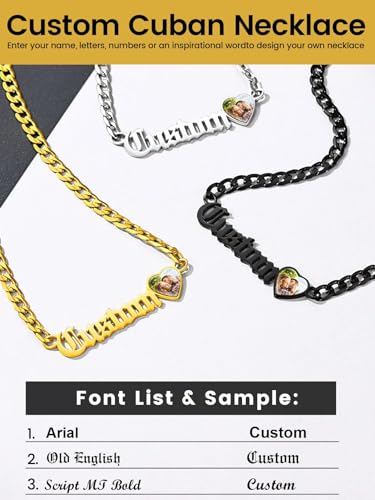GoldChic JEWELRY Name Necklace Personalized for Men, Womens Custom Name Plate Chain, Stainless Steel Customized Old English Nameplate Choker with Curb Chains Custom, 16 inches to 30 inches - color: Photo & Cuban Chain 6 mm - Steel
