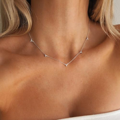 Dainty Silver Gold Necklaces for Women Cute Station Choker Simulated Diamond Necklace Simple Layering CZ Necklace Trendy Jewelry Gifts - color: Silver, style: 5pcs Flower-Shaped CZ