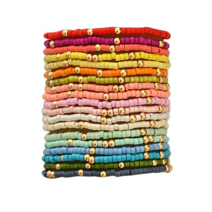 Cute Handmade Colorful Tiny Seed Beads Stackable Bracelets Set Bohemian Gold Beaded Elastic Multilayered Stretch Bracelet for Women Rainbow Surfer Boho Beach Jewelry - style: Set A