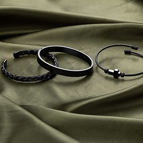 WFYOU 3PCS Stainless Steel Imperial Crown Bracelets for Men Gold Roman Numeral Bangle Bracelet Adjustable Cuff Bracelet Mens Luxury Jewelry Gifts - style: 05:Black-Cross