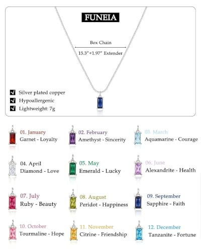 FUNEIA Diamond Necklaces for Women 14K Gold Plated Emerald Birthstone Necklace for Women Mothers Dainty Gold Necklace Blue Green Cubic Zirconia Pendant Necklace Birthday Gifts for Women Jewelry - color: 09. September(Sapphire)-Silver