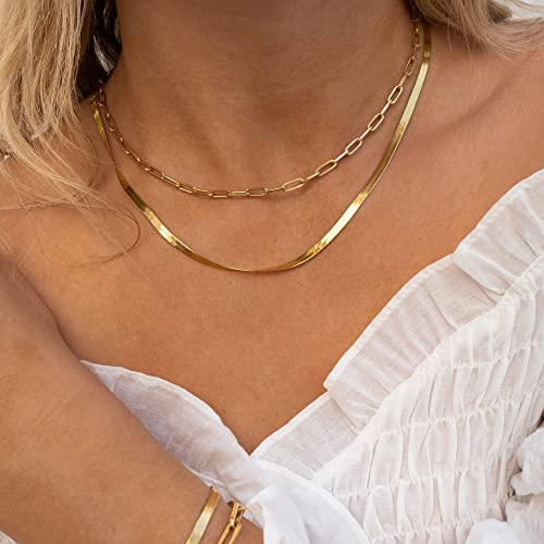 CHESKY 14K Gold/Silver Plated Snake Chain Necklace Herringbone Necklace | Gold Necklace for Women,layered Herringbone Necklace,1.5/3/5MM(W) 14"/16"(L) ,Mothers Day Gifts for Mom,Jewelry - color: gold, style: paperclip/box/snake